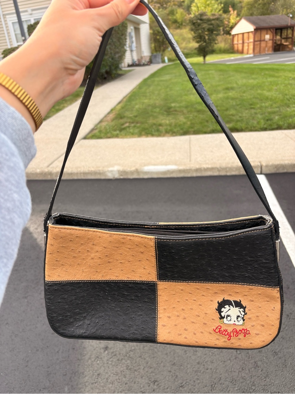 Betty Boop Black & Tan Patchwork Shoulder Bag